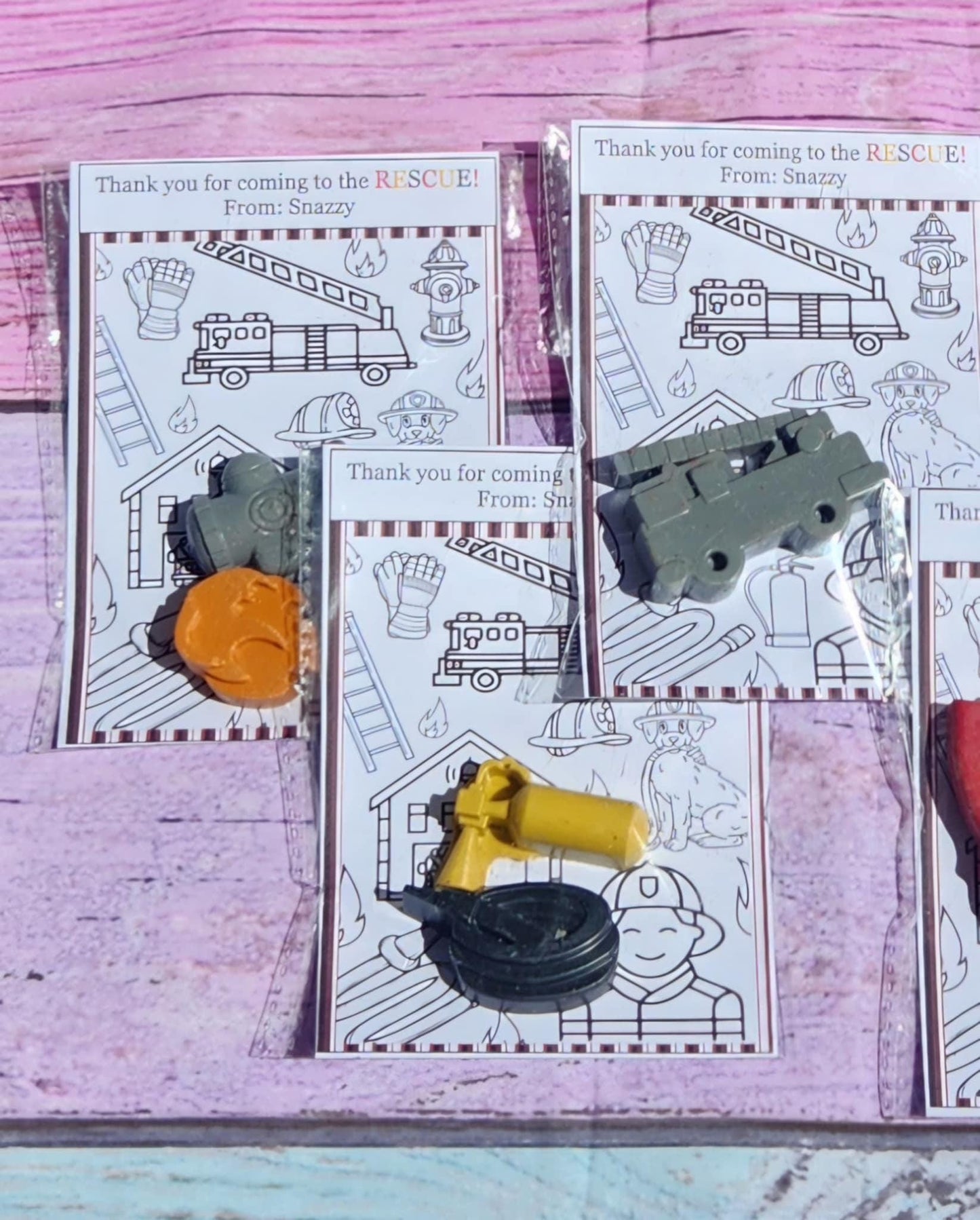 Firefighter Birthday Party Favors – Crayon Set & Coloring Card – Firetruck Party Favor – Kids Party Gift – Fire Truck Theme – Fun Activity