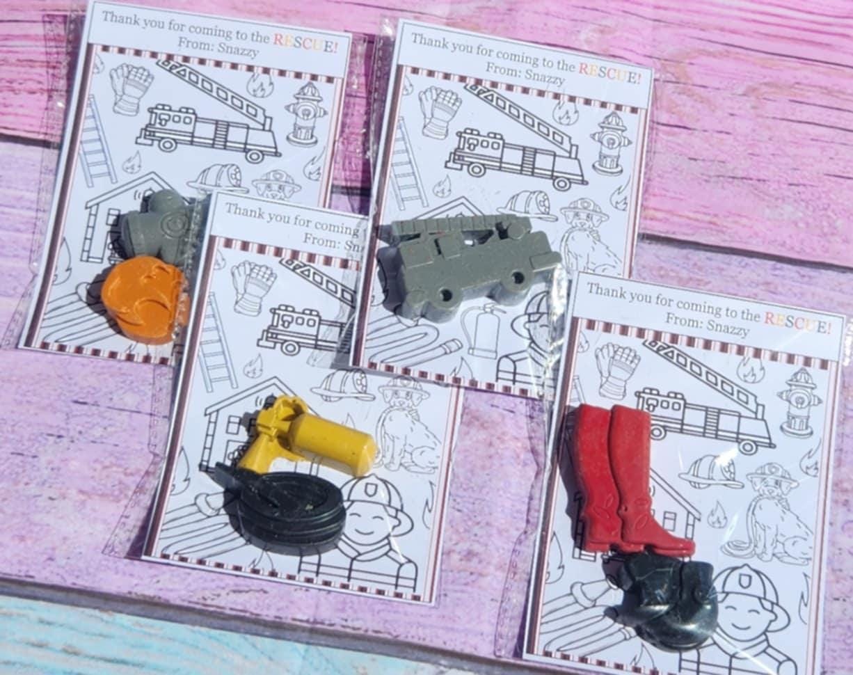 Firefighter Birthday Party Favors – Crayon Set & Coloring Card – Firetruck Party Favor – Kids Party Gift – Fire Truck Theme – Fun Activity