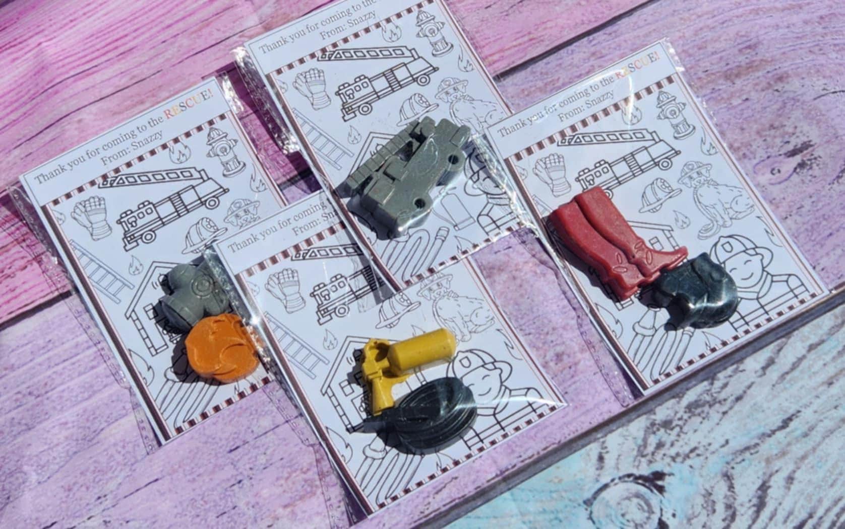 Firefighter Birthday Party Favors – Crayon Set & Coloring Card – Firetruck Party Favor – Kids Party Gift – Fire Truck Theme – Fun Activity