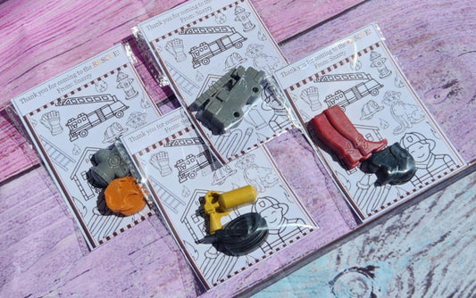 Firefighter Birthday Party Favors – Crayon Set & Coloring Card – Firetruck Party Favor – Kids Party Gift – Fire Truck Theme – Fun Activity