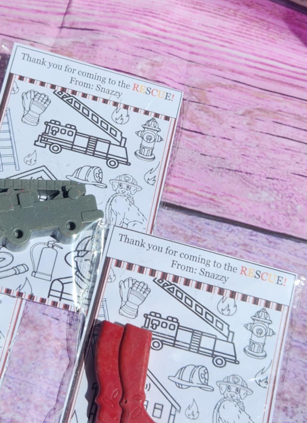 Firefighter Birthday Party Favors – Crayon Set & Coloring Card – Firetruck Party Favor – Kids Party Gift – Fire Truck Theme – Fun Activity
