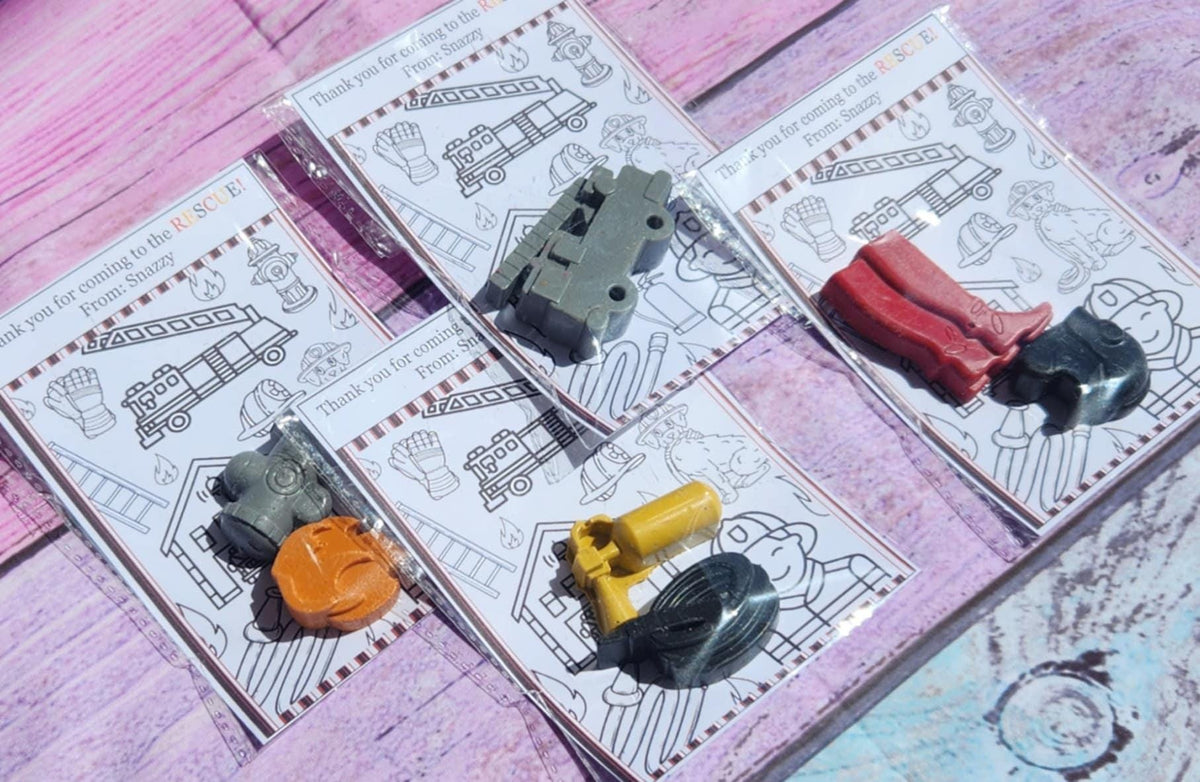 Firefighter Birthday Party Favors – Crayon Set & Coloring Card – Firetruck Party Favor – Kids Party Gift – Fire Truck Theme – Fun Activity