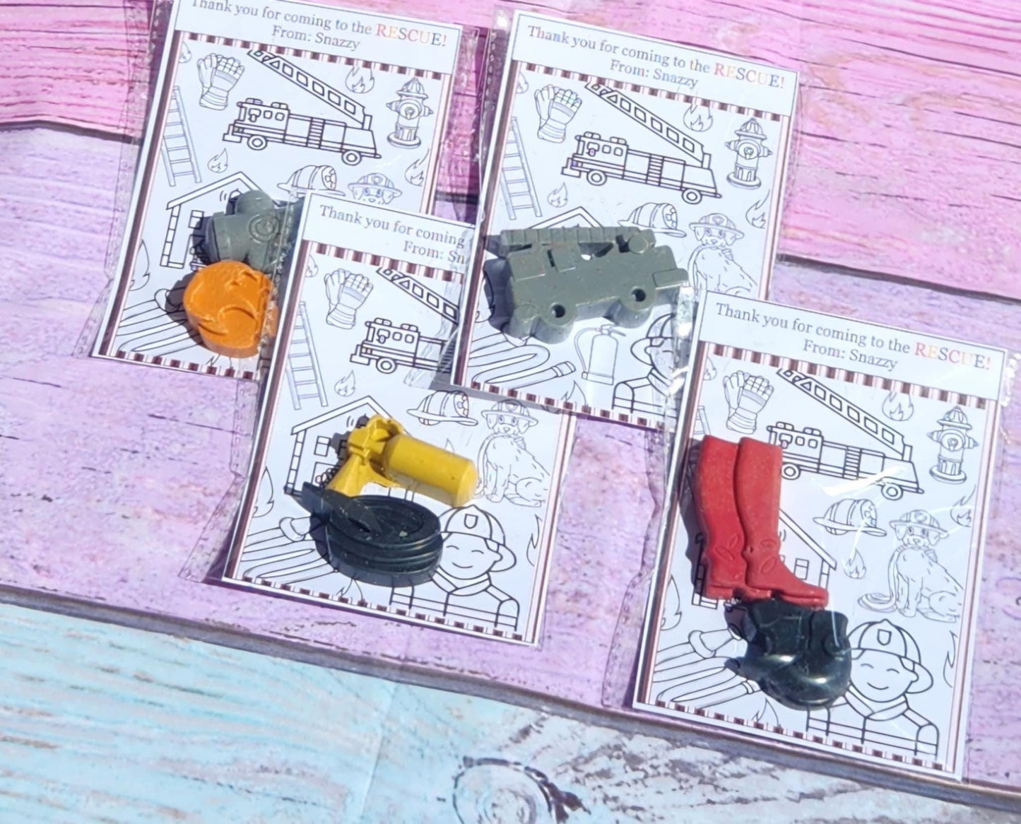 Firefighter Birthday Party Favors – Crayon Set & Coloring Card – Firetruck Party Favor – Kids Party Gift – Fire Truck Theme – Fun Activity