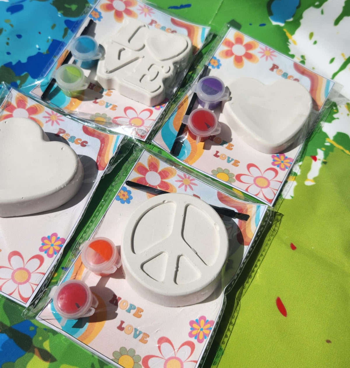 Hippie Themed Plaster Paint Kit Favors | DIY Kids Craft | Peace & Love Party | Groovy Birthday | Thank you Gifts - Favors