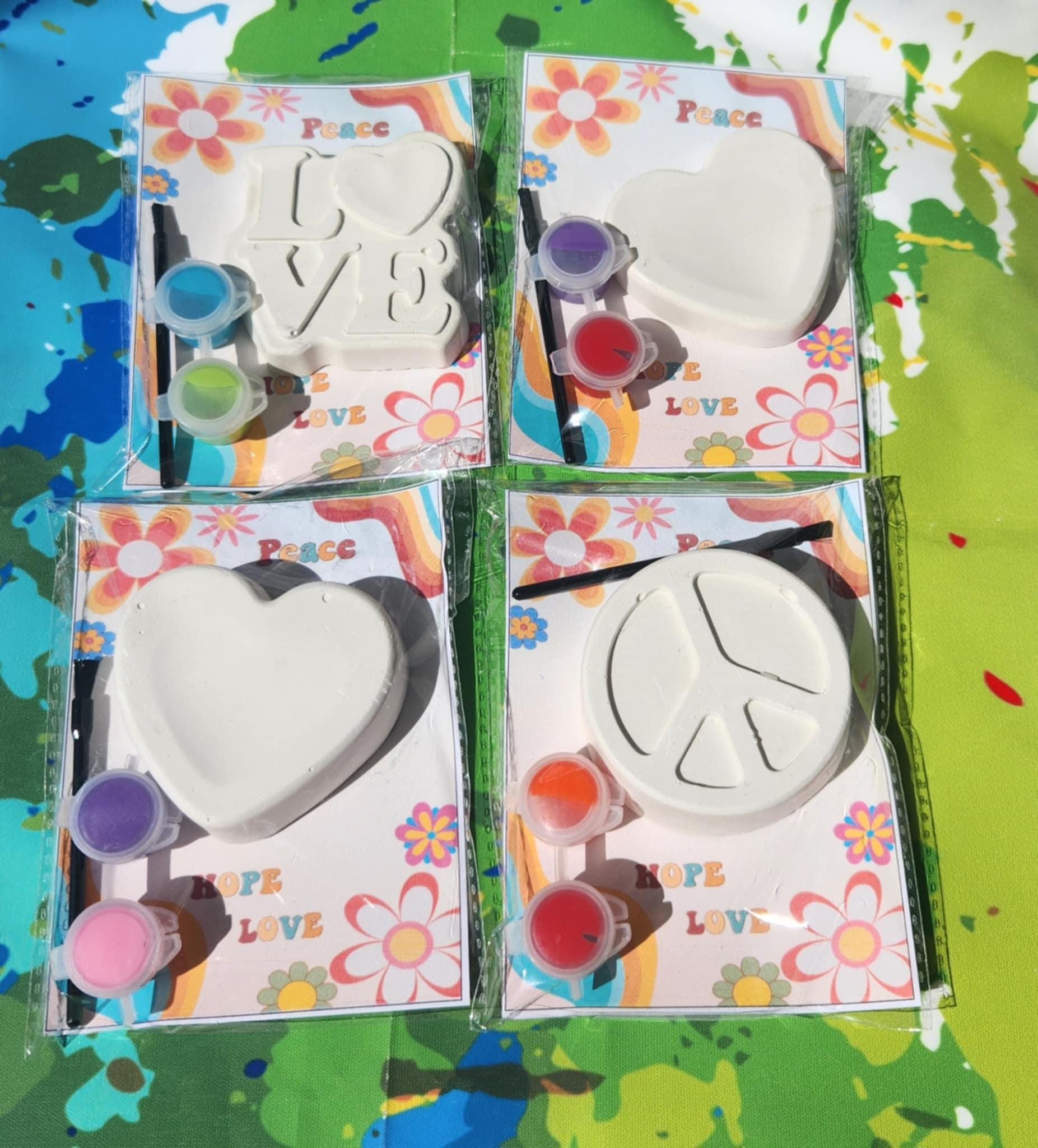 Hippie Themed Plaster Paint Kit Favors | DIY Kids Craft | Peace & Love Party | Groovy Birthday | Thank you Gifts - Favors