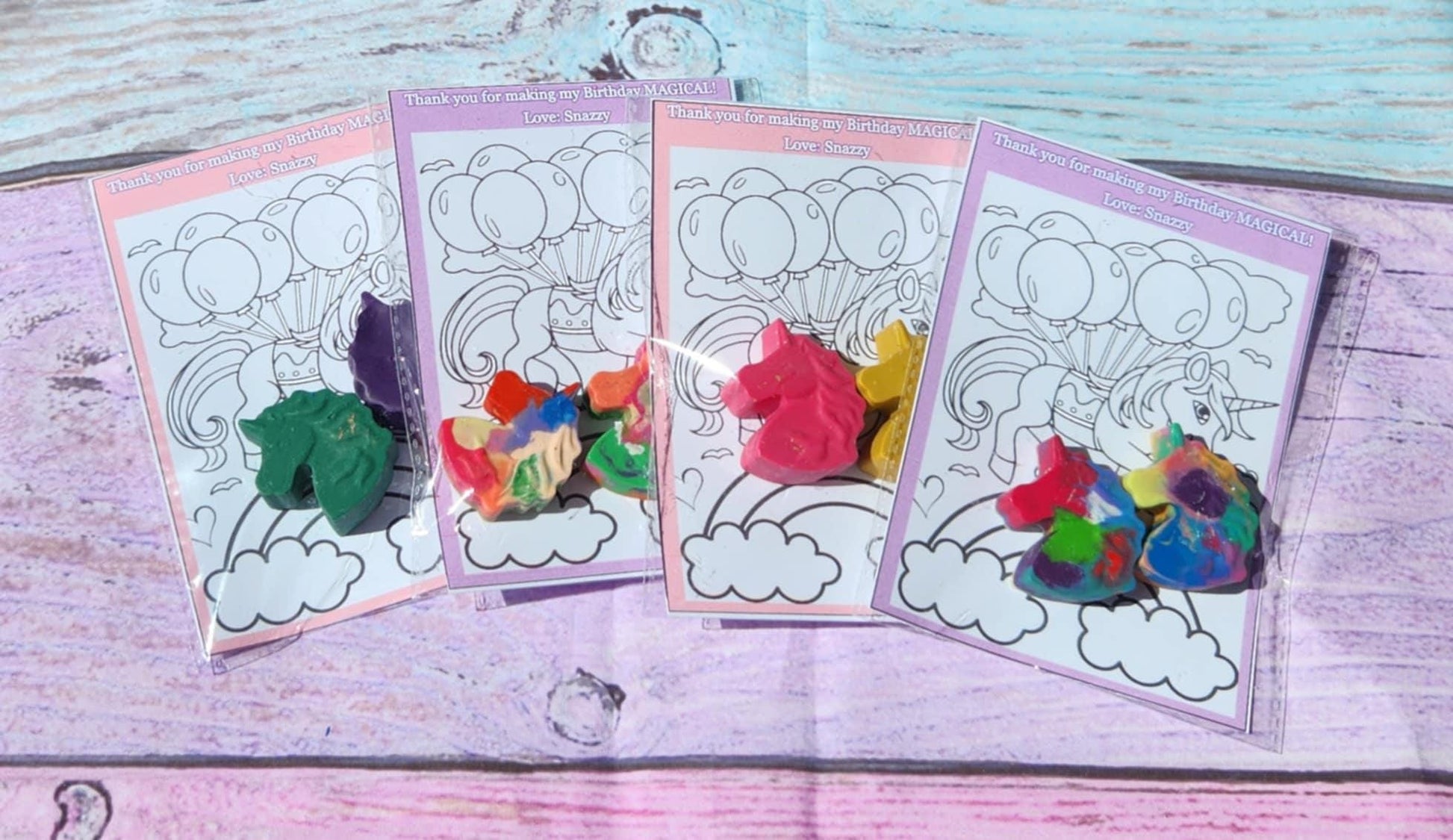 Unicorn Party Favors | Unicorn Crayons with Coloring Card | Birthday Party Goodie Bag | Classroom Favors | Kids Craft Gift