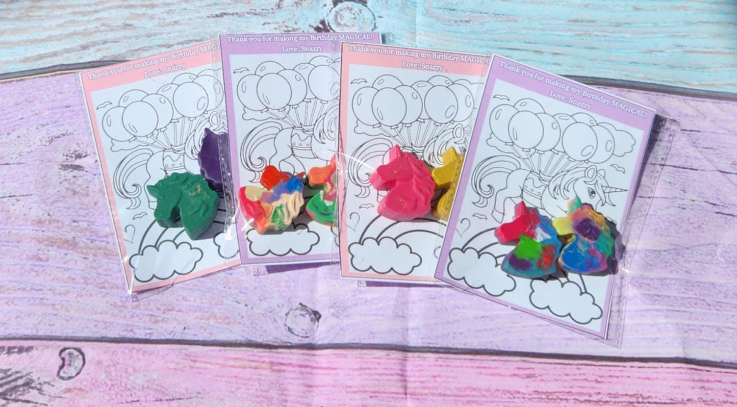 Unicorn Party Favors | Unicorn Crayons with Coloring Card | Birthday Party Goodie Bag | Classroom Favors | Kids Craft Gift