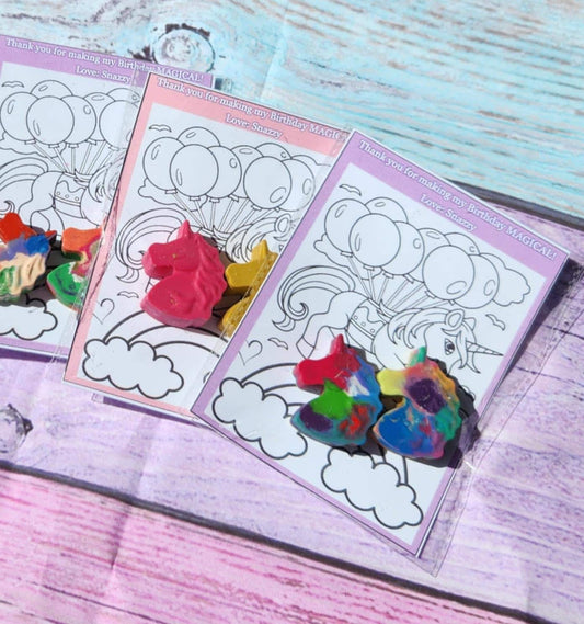 Unicorn Party Favors | Unicorn Crayons with Coloring Card | Birthday Party Goodie Bag | Classroom Favors | Kids Craft Gift