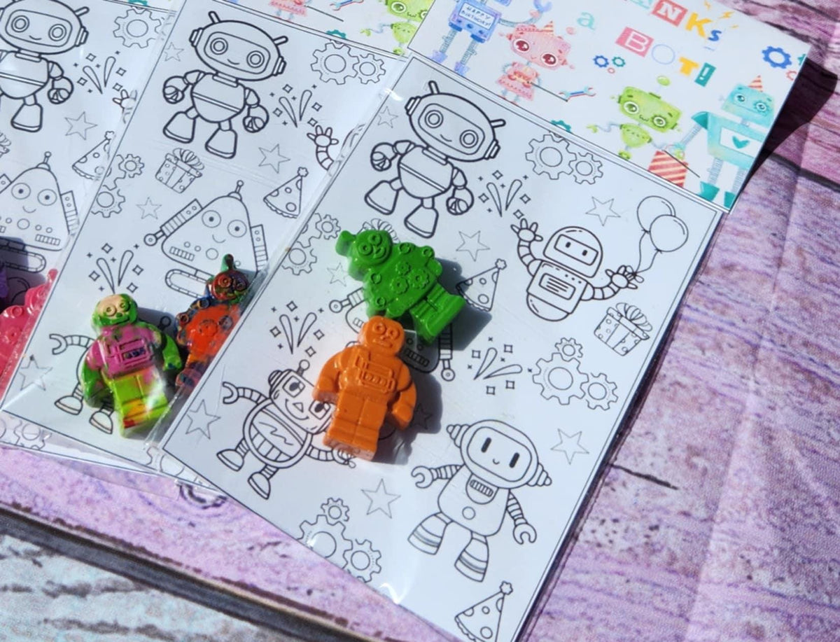 Girl-Themed Robot Coloring Kit with Crayons | Robot Birthday Party Favors | Robot for Girls | STEM Party Goodie Bags | Robot Party Fillers