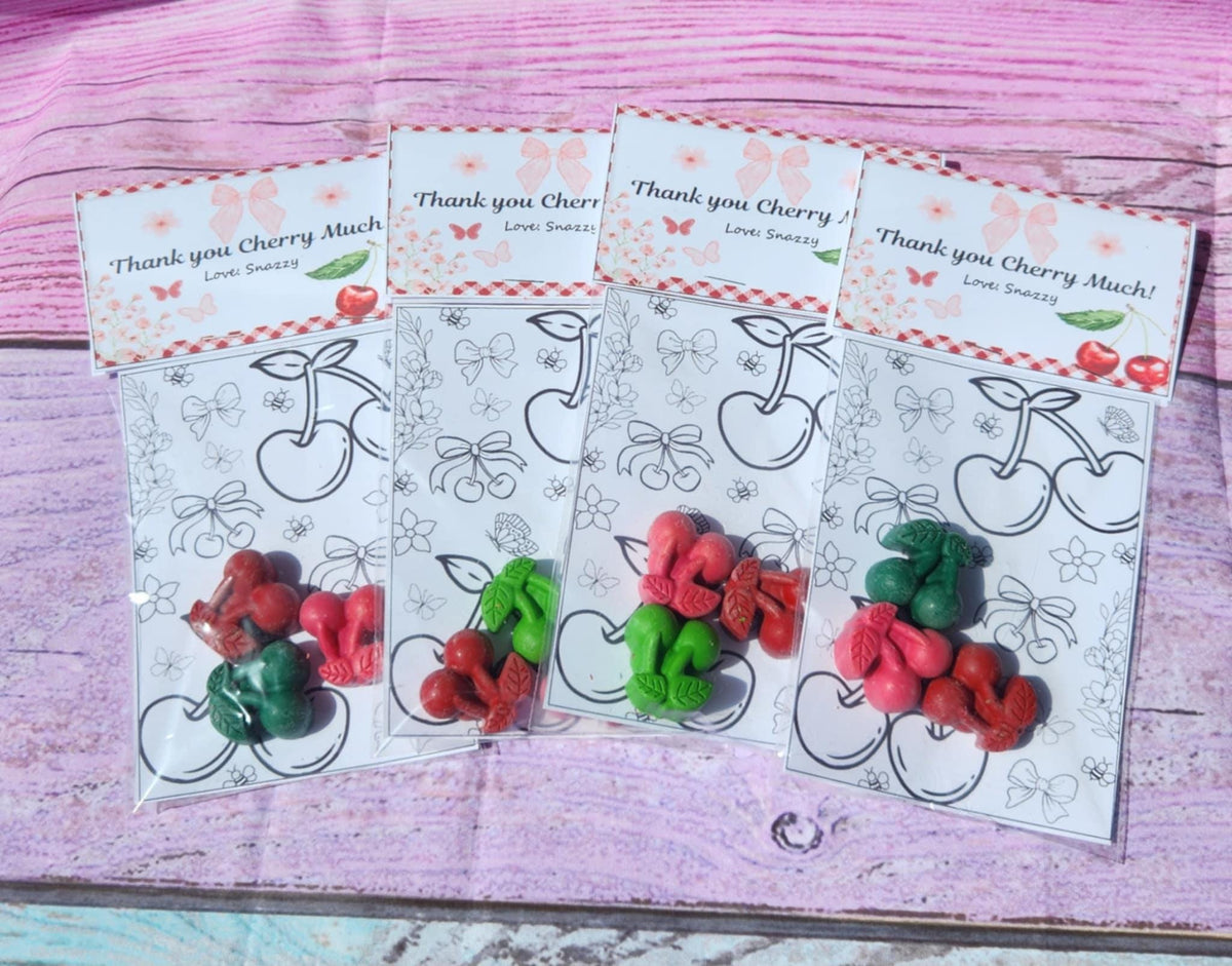 Cherry Coloring Kit with Crayons | Thank You Cherry Much Party Favors | Fruit-Themed Birthday Goodie Bags | Custom Crayon Gift for Kids