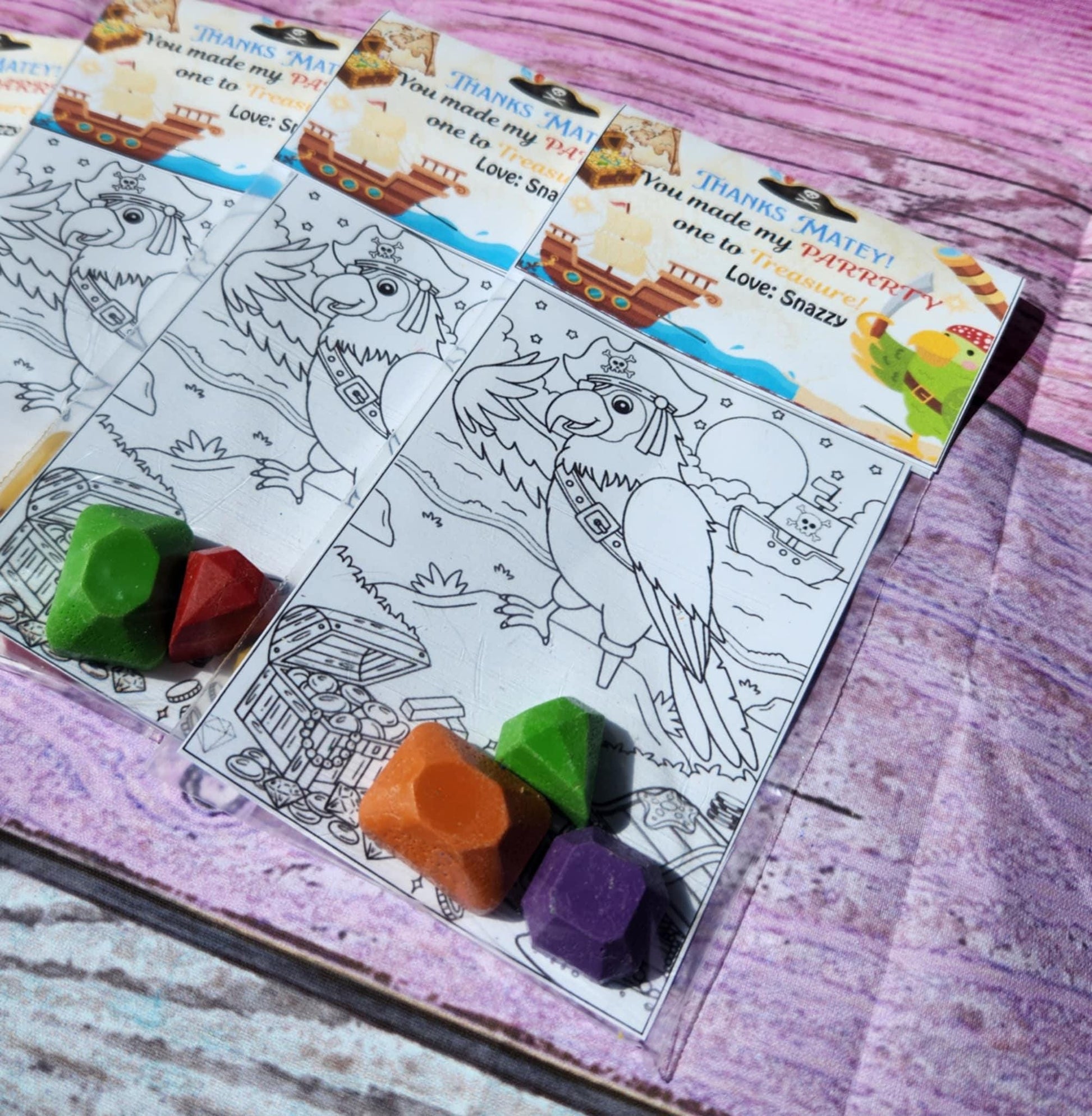 Pirate Coloring Kit with Gem Crayons | Pirate Birthday Party Favors | Treasure Goodie Bag Fillers | Pirate Crayons | Kids Party Activities