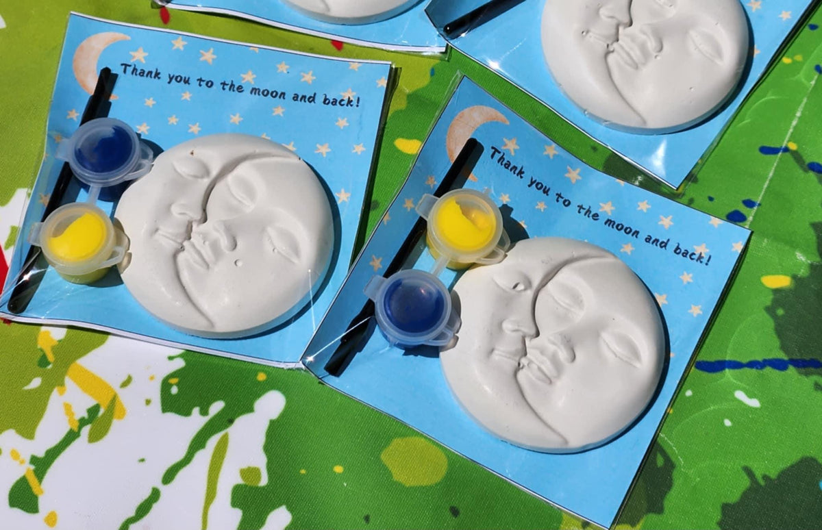 Moon Paint Kit Party Favor – Kids Birthday Craft – DIY Moon Plaster Painting Kit – Non-Toxic Paints –Space Party Activity – Outer Space Gift