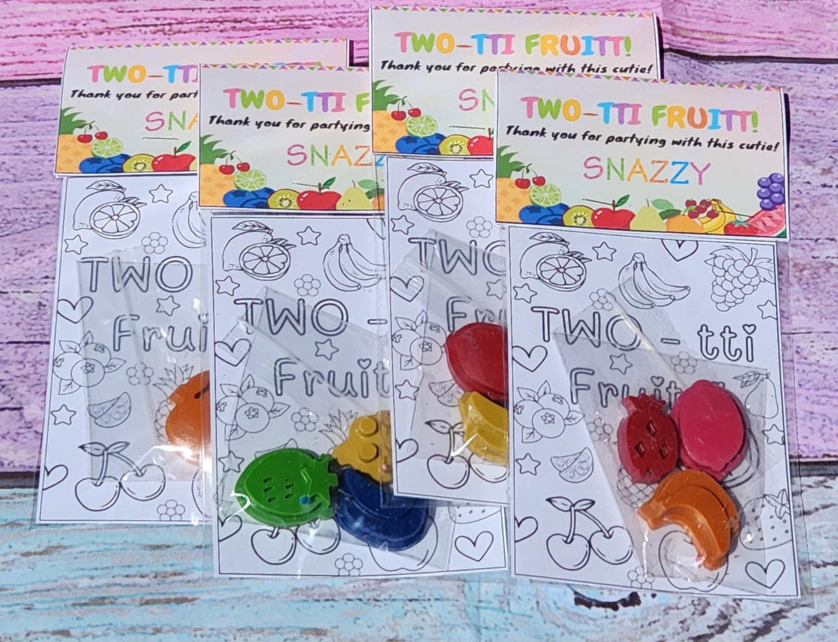 Twotti Fruitti Party Favor – Fruit Crayon Coloring Kit for Kids – Birthday Activity – 2nd Birthday Favor – Personalized Fruity Topper