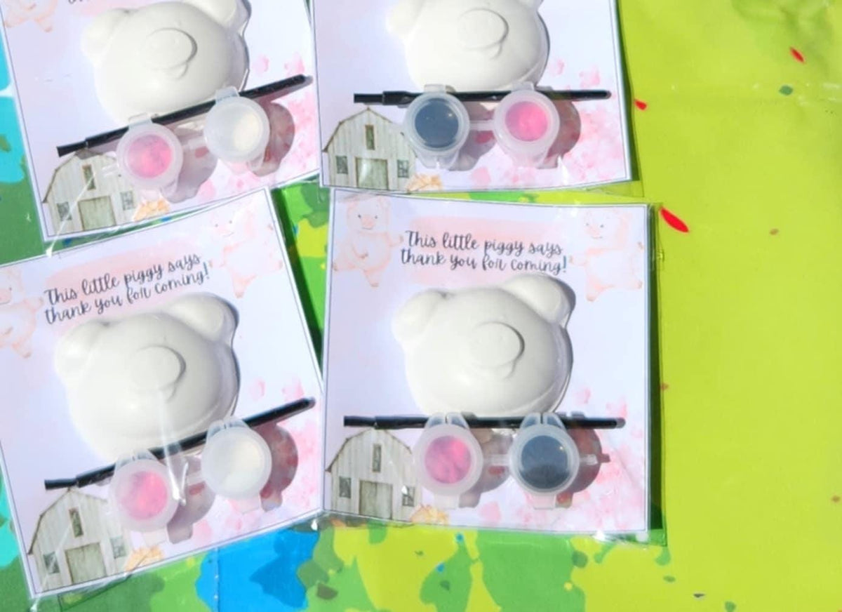 Pig Paint Your Own Kit | Barnyard Party Favor | Farm Animal Birthday | DIY Pig Craft for Kids | Personalized Crayons | Pig Birthday Activity