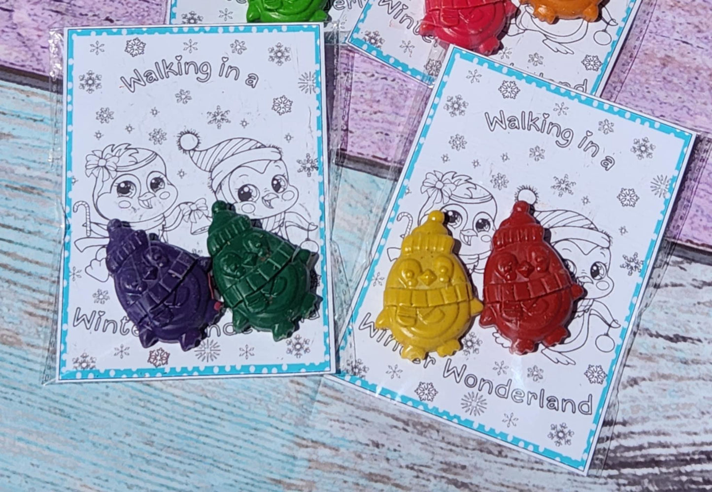Penguin Crayon and Coloring Kit – Christmas Party Favors for Kids – Holiday Crayon Gift – Penguin Coloring Page – Non-Toxic Crayons