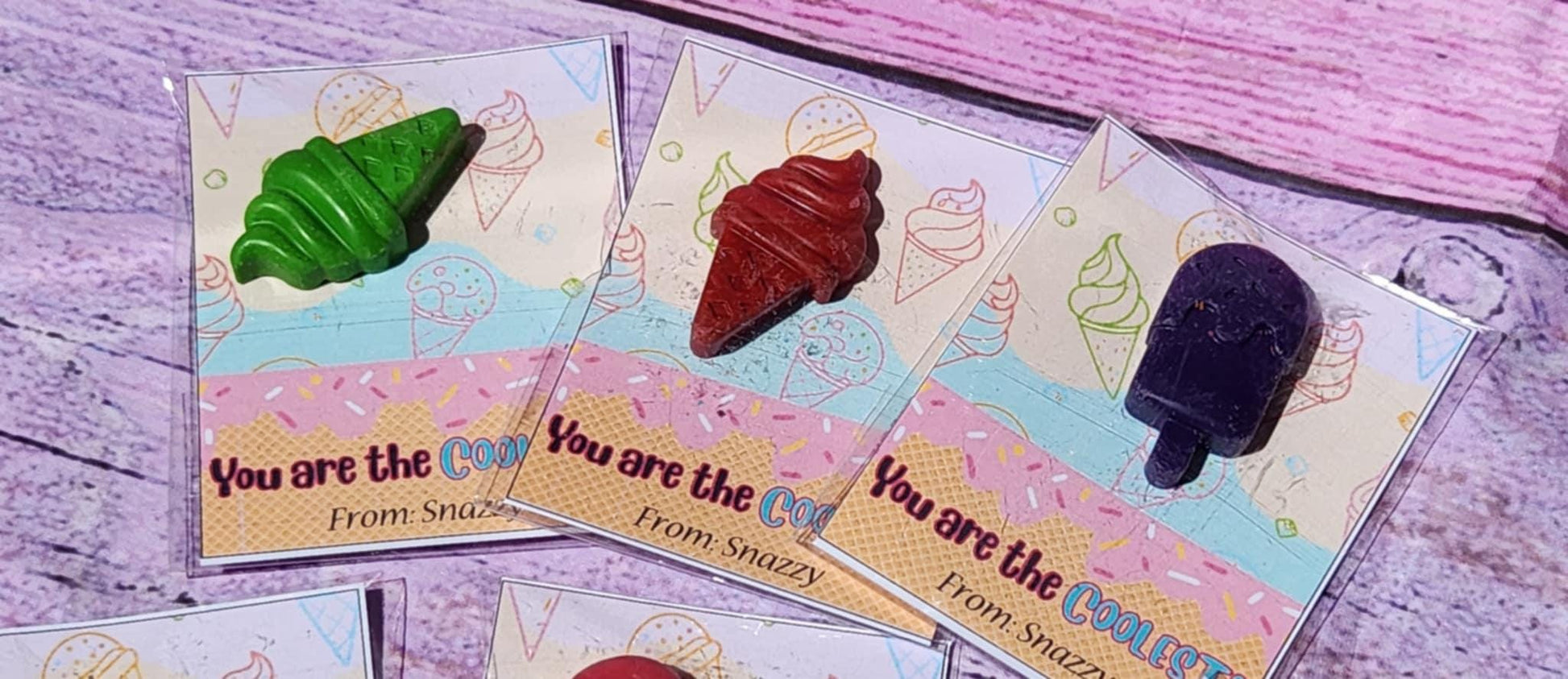 Ice Cream Valentine Cards with Non-Toxic Crayon: Kids Party Favors