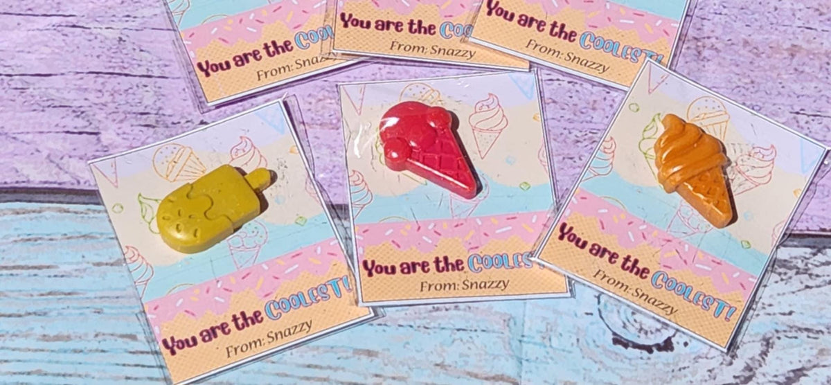 Ice Cream Valentine Cards with Non-Toxic Crayon: Kids Party Favors