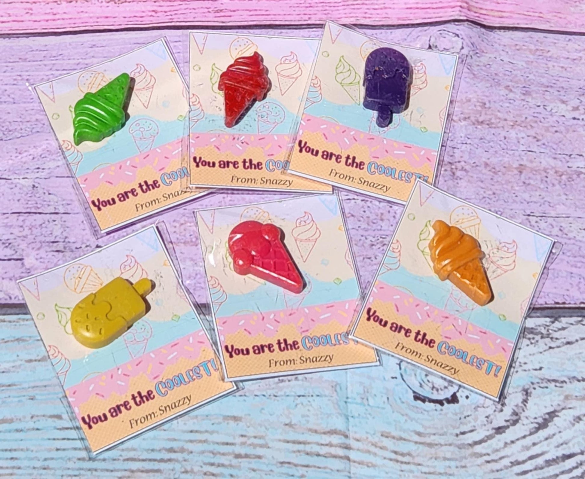 Ice Cream Valentine Cards with Non-Toxic Crayon: Kids Party Favors