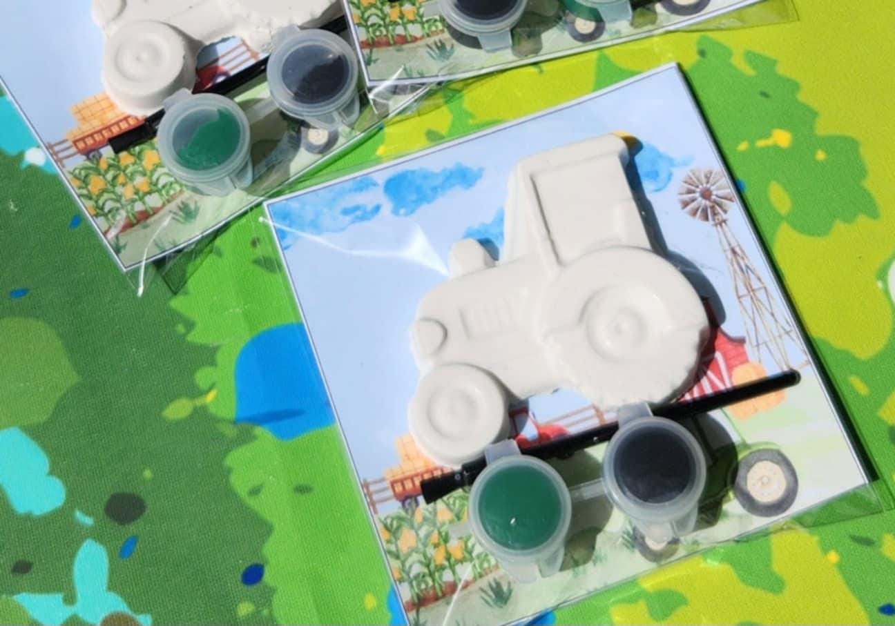 Tractor Mini Paint Your Own Kit, Farm Party Favor, Barnyard Birthday Activity, DIY Kids Craft, Non Candy Gift