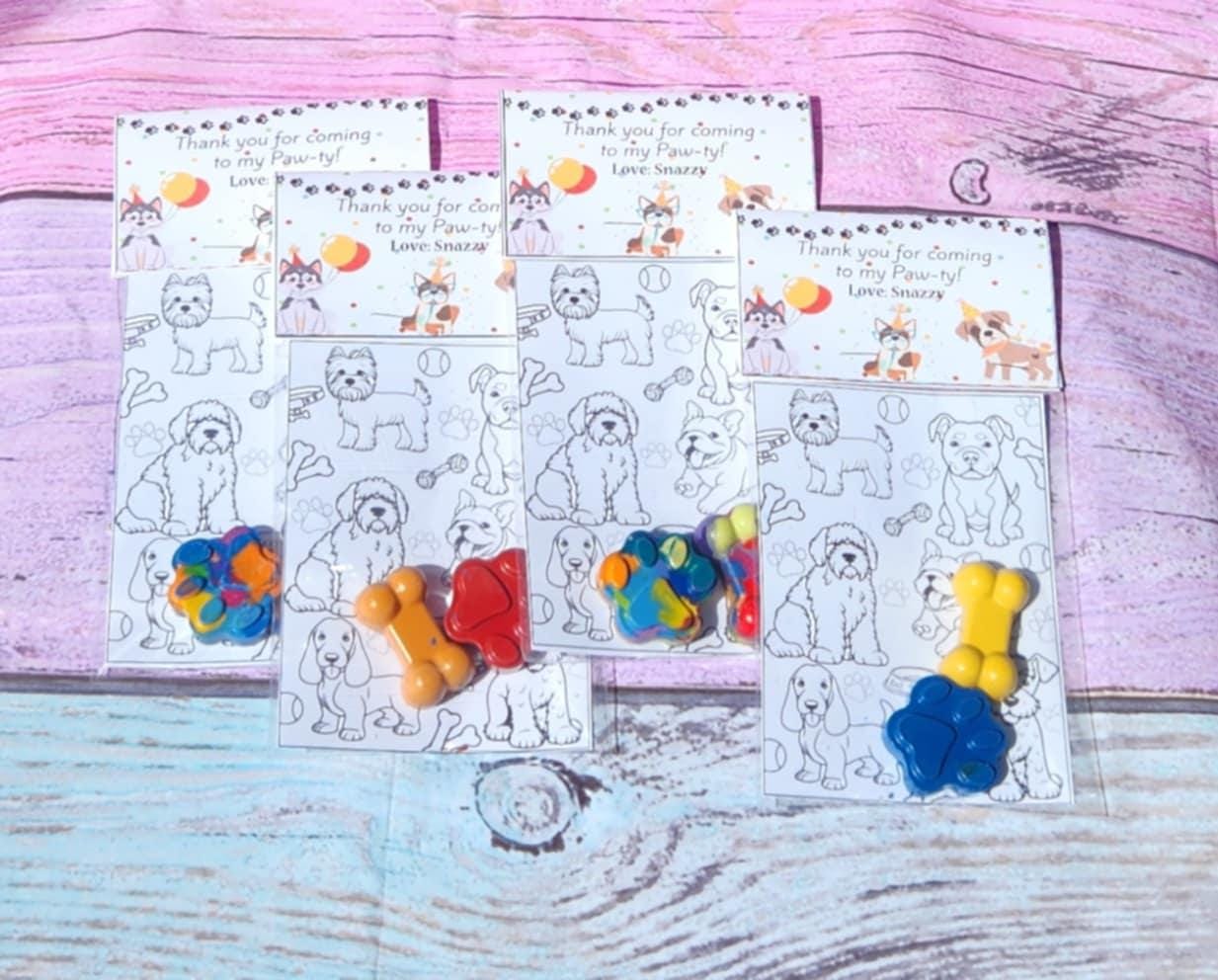 Dog Party Favors: Paw & Bone Crayons, Coloring Page Kit