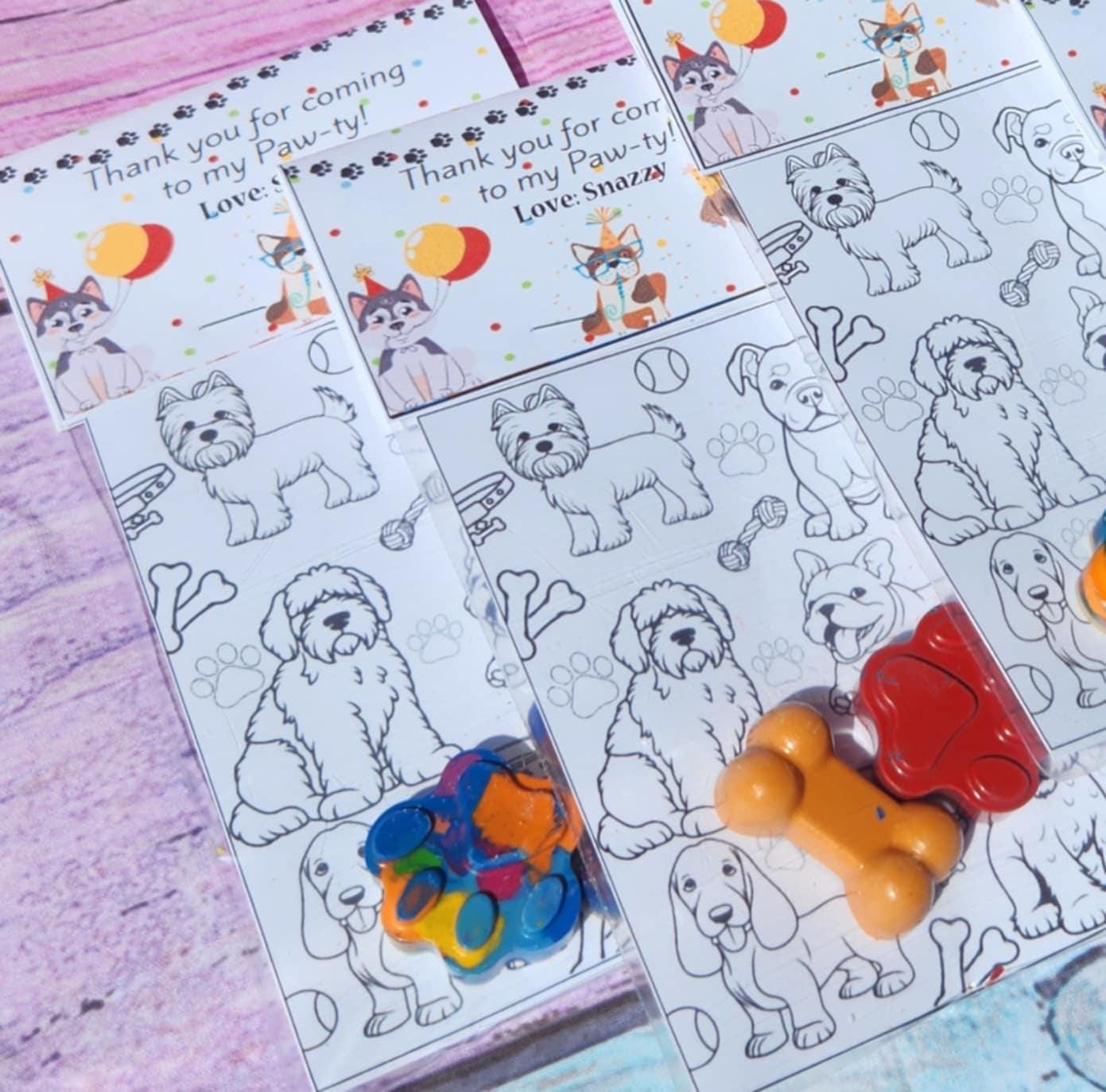 Dog Party Favors: Paw & Bone Crayons, Coloring Page Kit