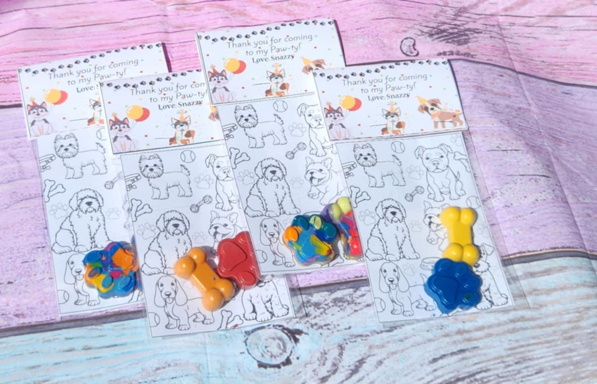 Dog Party Favors: Paw & Bone Crayons, Coloring Page Kit