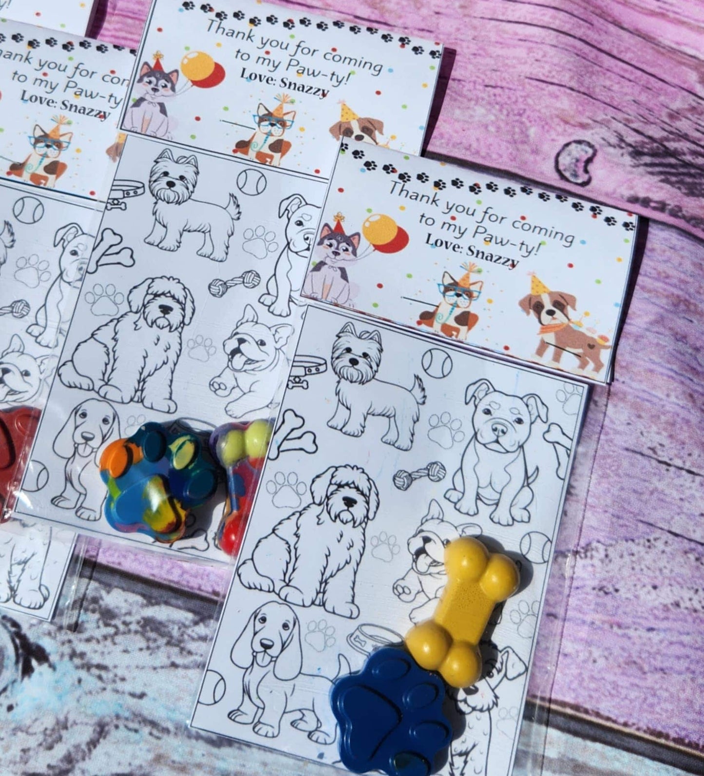 Dog Party Favors: Paw & Bone Crayons, Coloring Page Kit