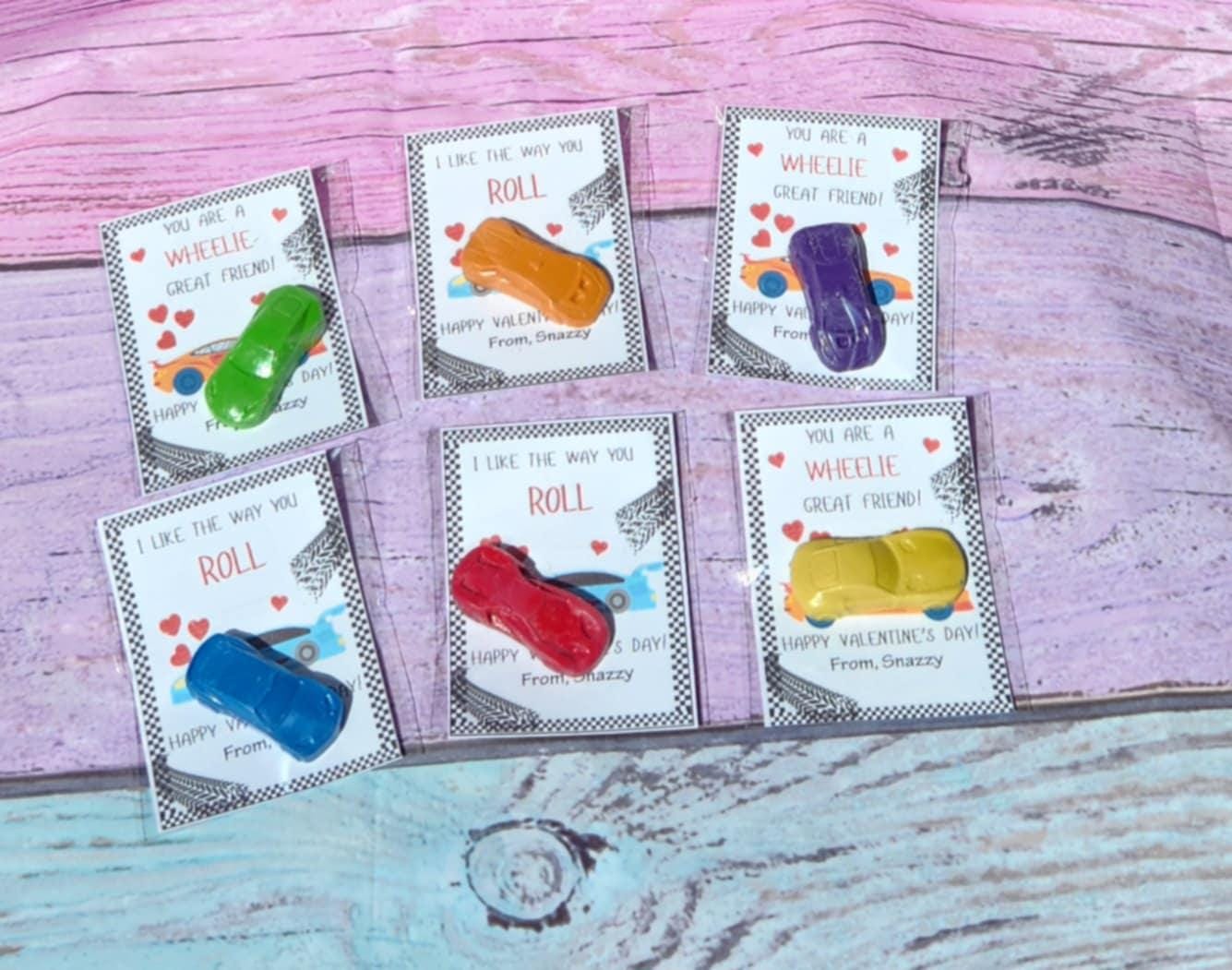 Race Car Valentine’s Day Cards with Crayons | Personalized Kids Valentines | Classroom Gift Idea | Non-Candy Party Favor