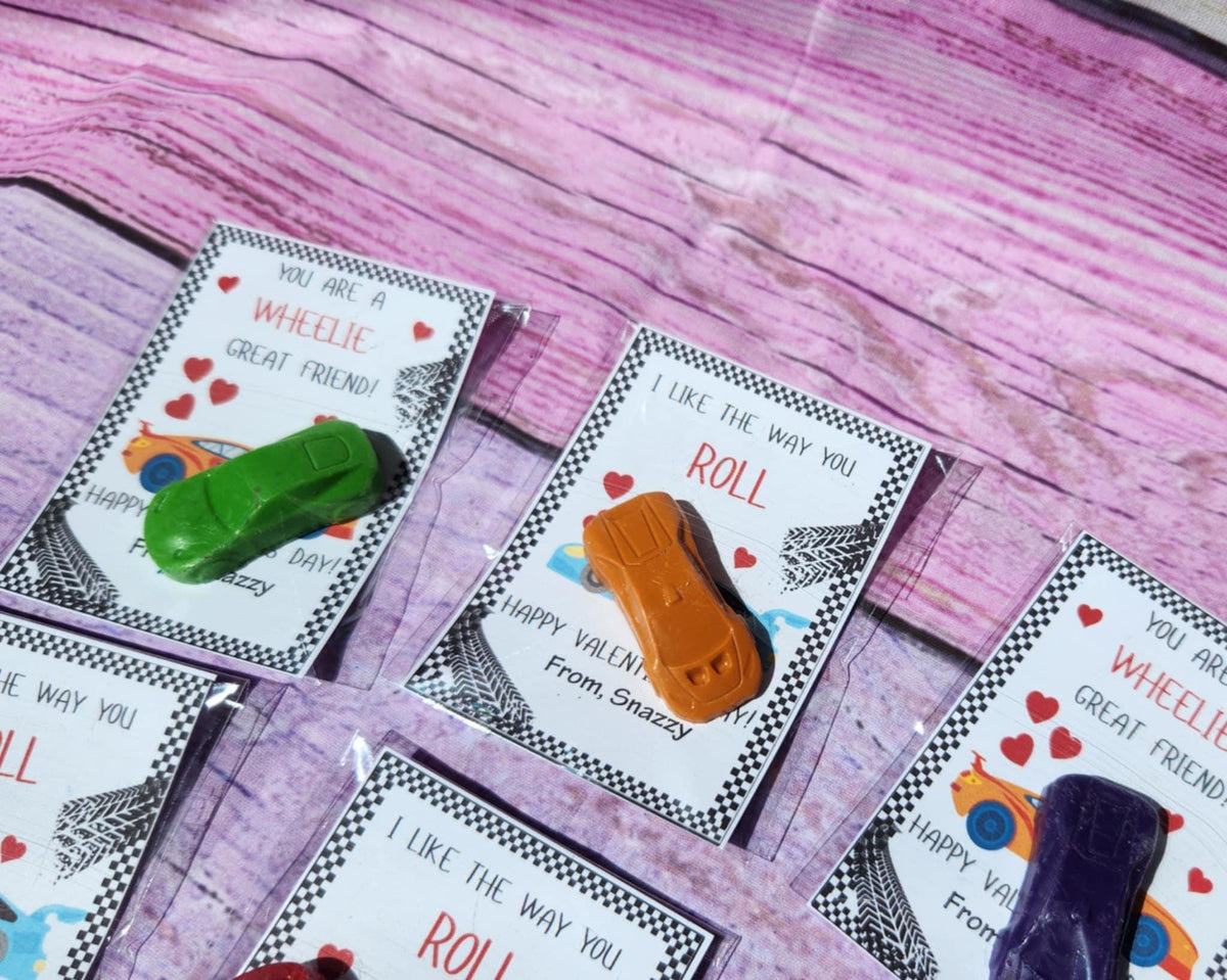 Race Car Valentine’s Day Cards with Crayons | Personalized Kids Valentines | Classroom Gift Idea | Non-Candy Party Favor