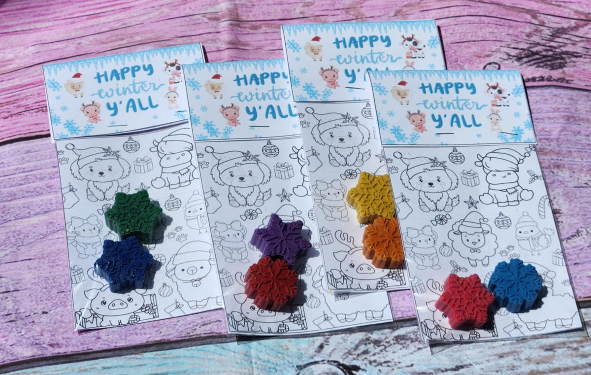 Snowflake Crayon Coloring Kit: Farm Animal Christmas Party Favor