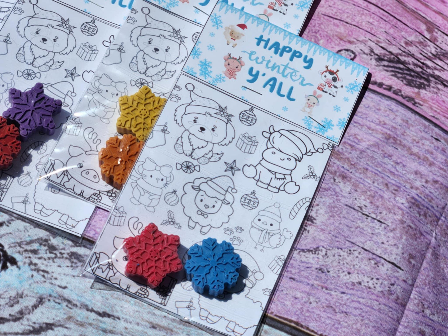Snowflake Crayon Coloring Kit: Farm Animal Christmas Party Favor