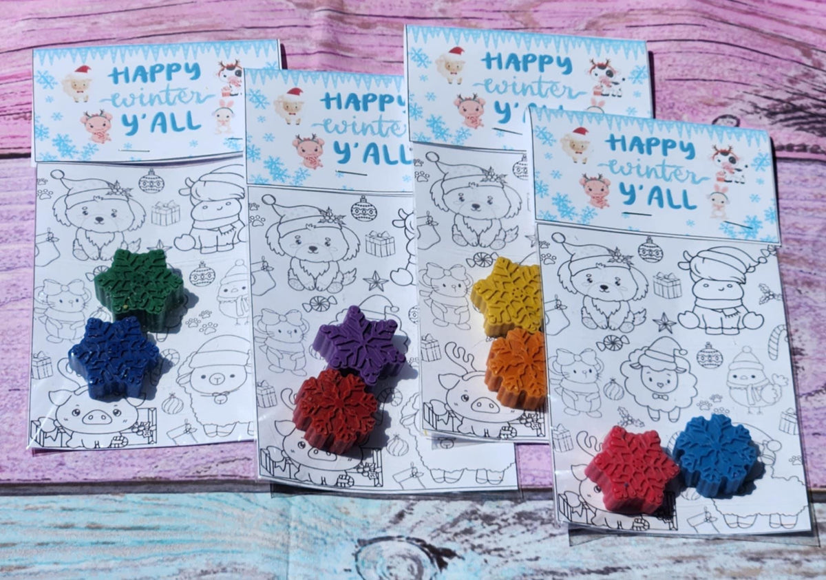 Snowflake Crayon Coloring Kit: Farm Animal Christmas Party Favor
