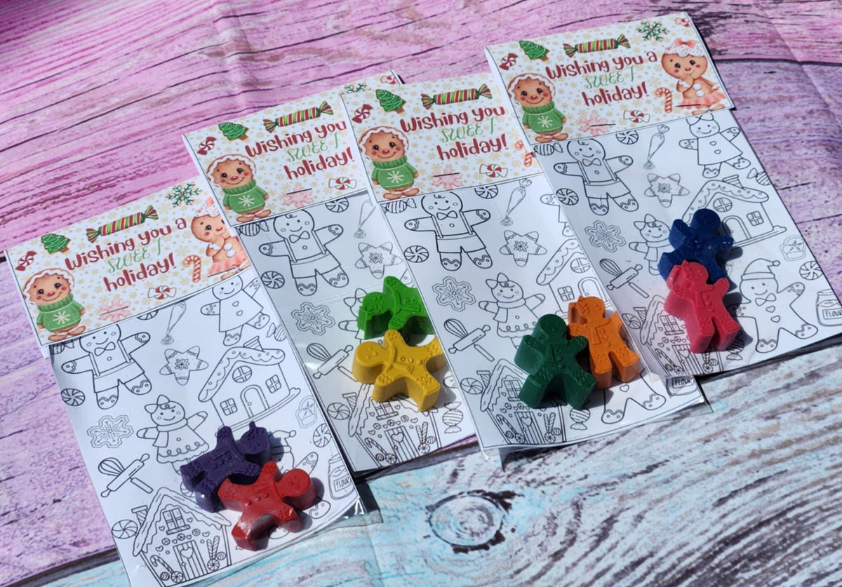 Gingerbread Crayons with Holiday Coloring Card: Christmas Party Favors