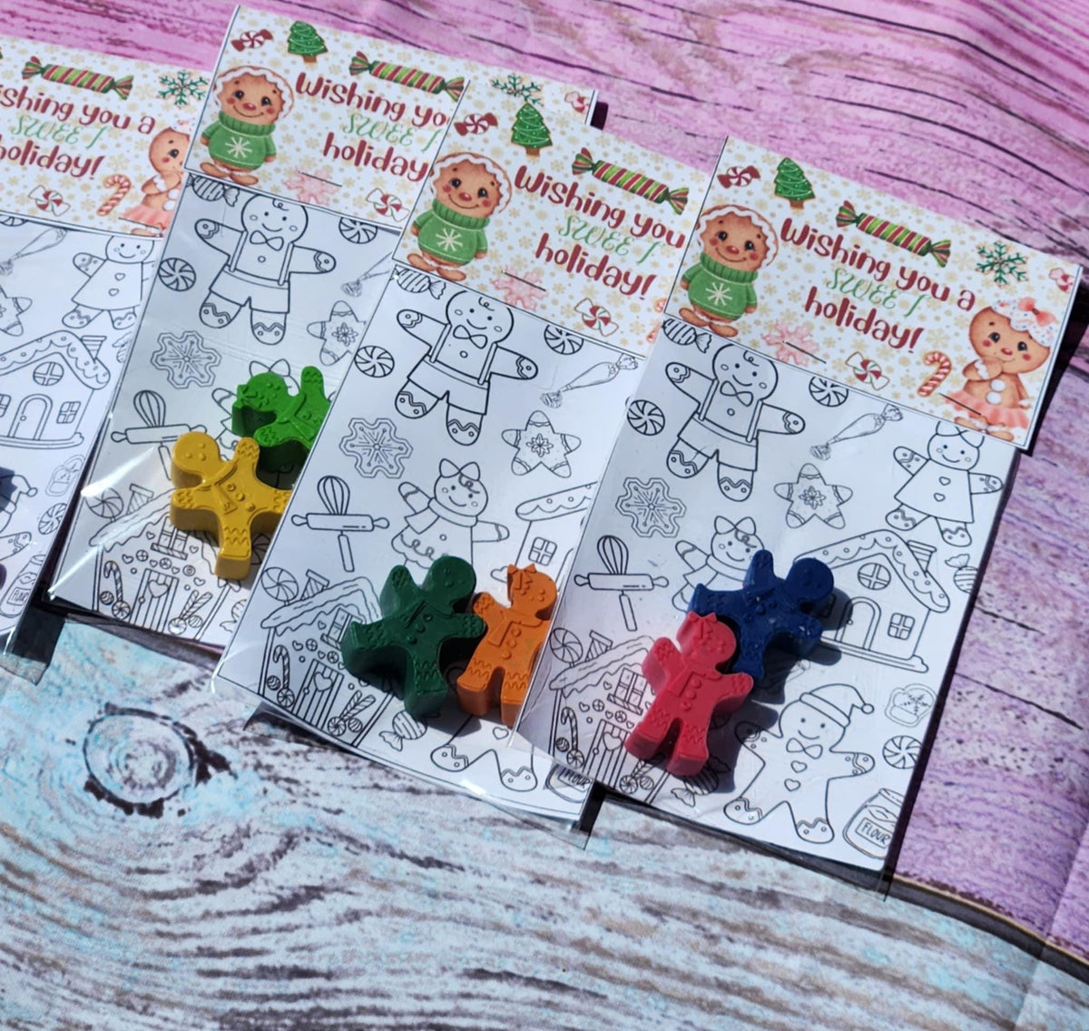 Gingerbread Crayons with Holiday Coloring Card: Christmas Party Favors