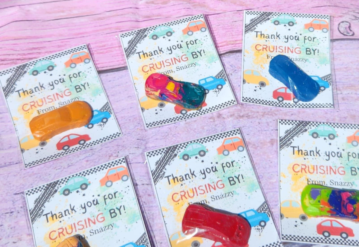 Mini Car - RaceCar Thank You Cards with Crayons | Car-Themed Birthday Party Favors | Goodie Bag Gifts | Crayon Party Favors for Kids