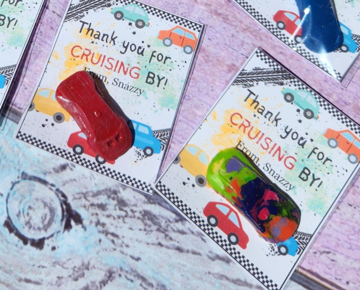 Mini Car - RaceCar Thank You Cards with Crayons | Car-Themed Birthday Party Favors | Goodie Bag Gifts | Crayon Party Favors for Kids