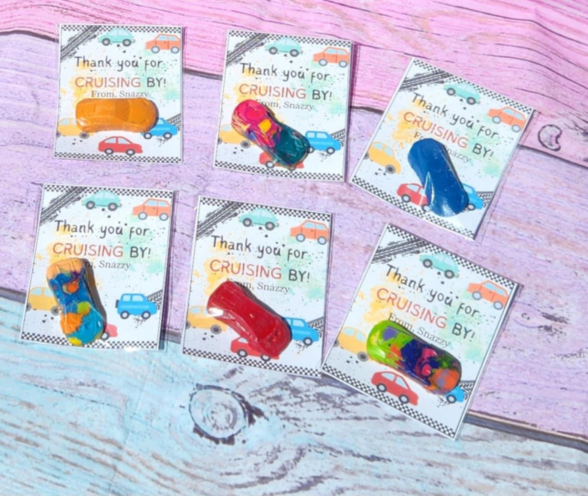 Mini Car - RaceCar Thank You Cards with Crayons | Car-Themed Birthday Party Favors | Goodie Bag Gifts | Crayon Party Favors for Kids