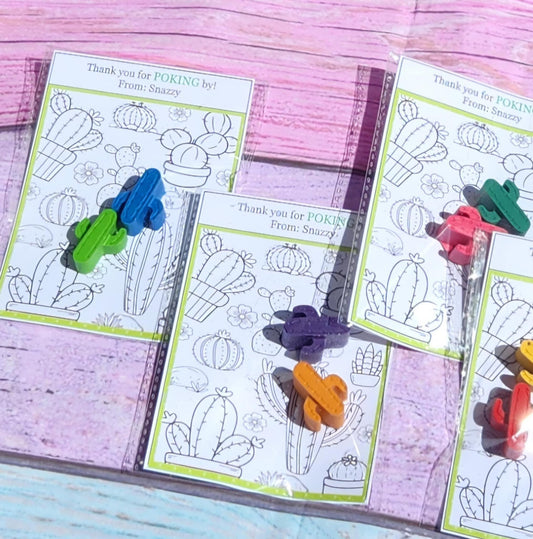 Cactus Mini Party Favors | Fiesta Birthday Crayon Kits | Cactus Coloring Activity | Non-Toxic Crayons | Cactus Crayons with Coloring Page