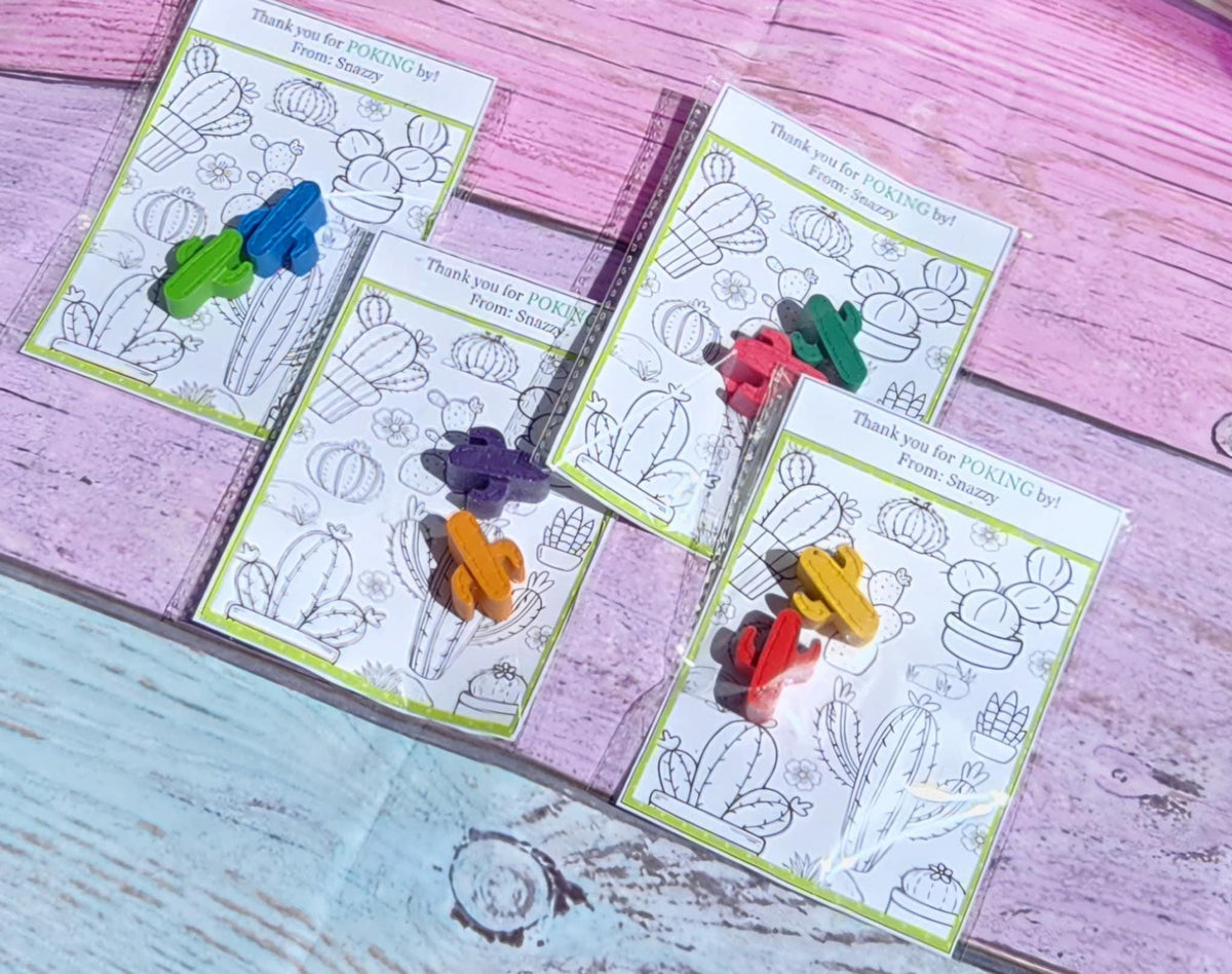 Cactus Mini Party Favors | Fiesta Birthday Crayon Kits | Cactus Coloring Activity | Non-Toxic Crayons | Cactus Crayons with Coloring Page