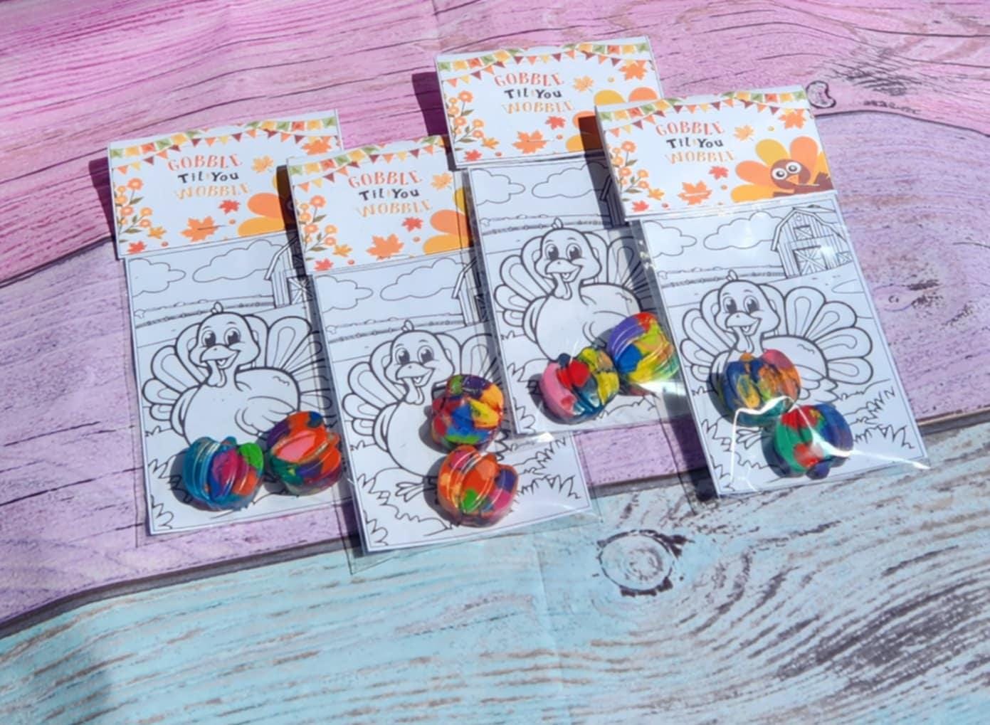 Thanksgiving Turkey Coloring Kits | Pumpkin Crayons | Fall Party Favors | Kids Coloring Activity | Non-Toxic Crayons | Classroom Gifts