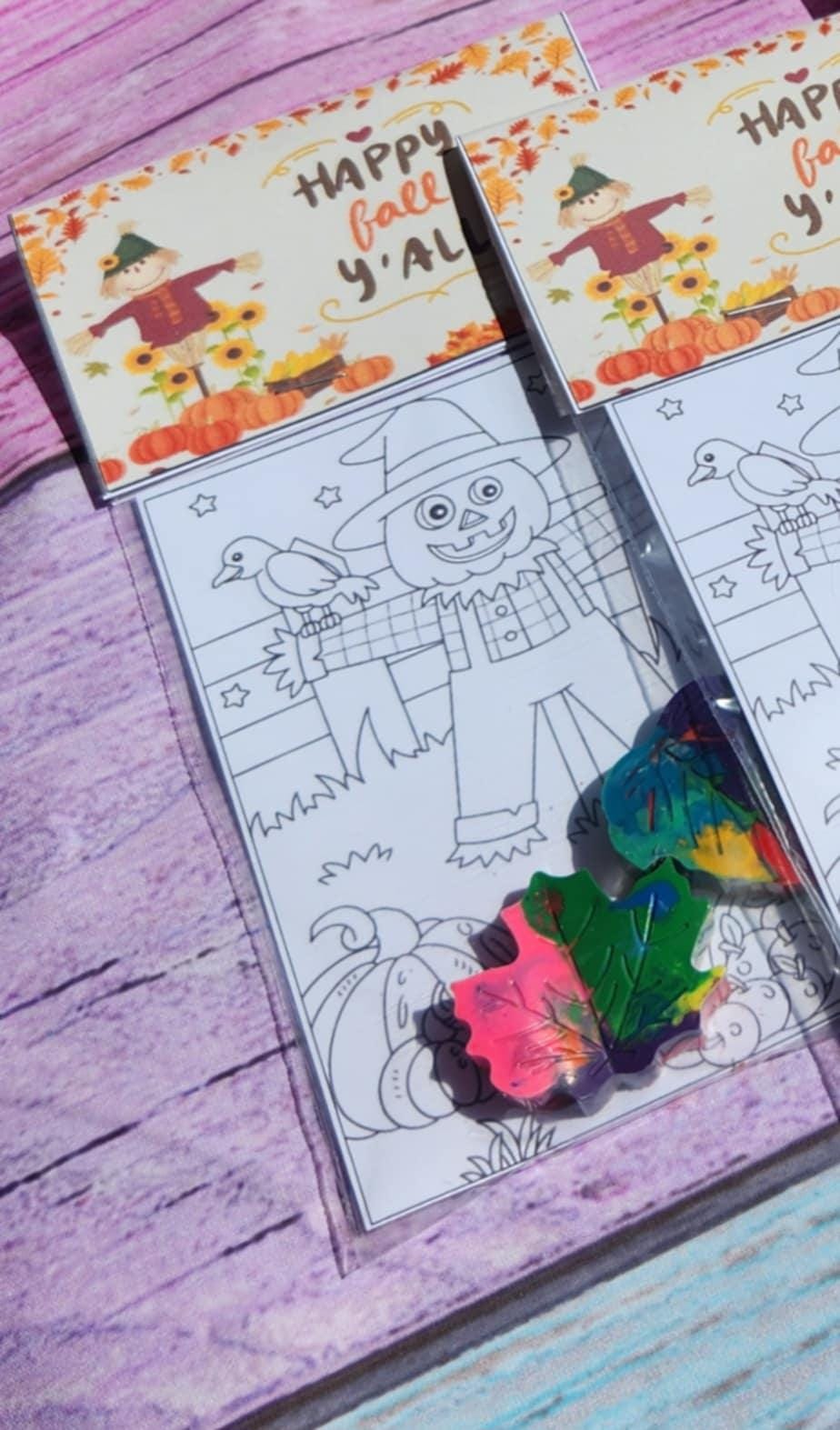Happy Fall Coloring Kits | Leaf Crayons | Thanksgiving Party Favors | Fall Kids Activity | Non-Toxic Crayons | Classroom Gifts