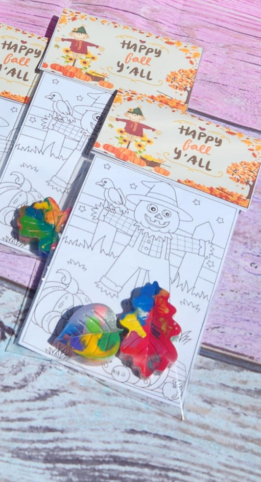 Happy Fall Coloring Kits | Leaf Crayons | Thanksgiving Party Favors | Fall Kids Activity | Non-Toxic Crayons | Classroom Gifts