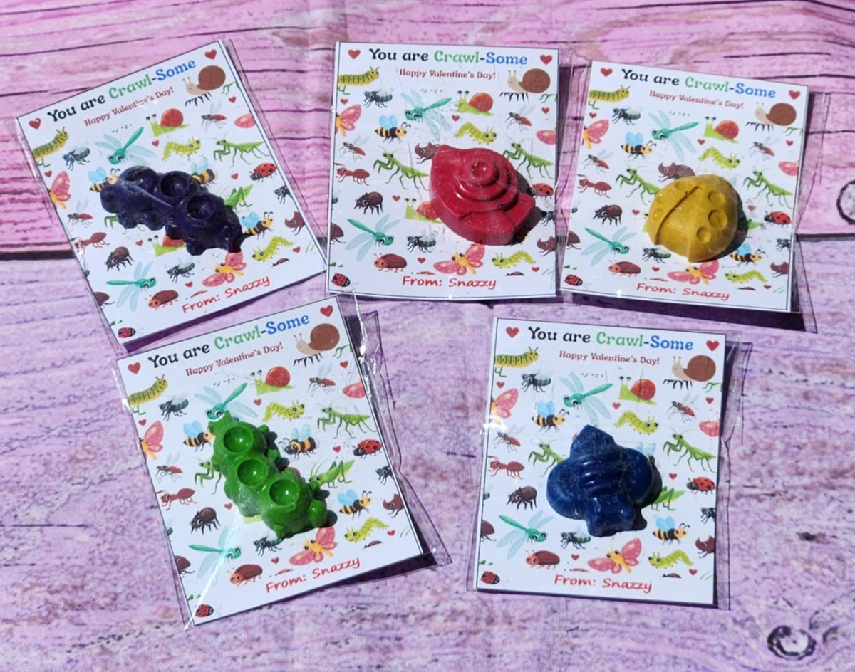 Personalized Bug Valentine Cards with Crayons | Kids Valentine's Day Favors | Classroom Gifts | Non-Candy Valentine's | Bug Crayons for Kids