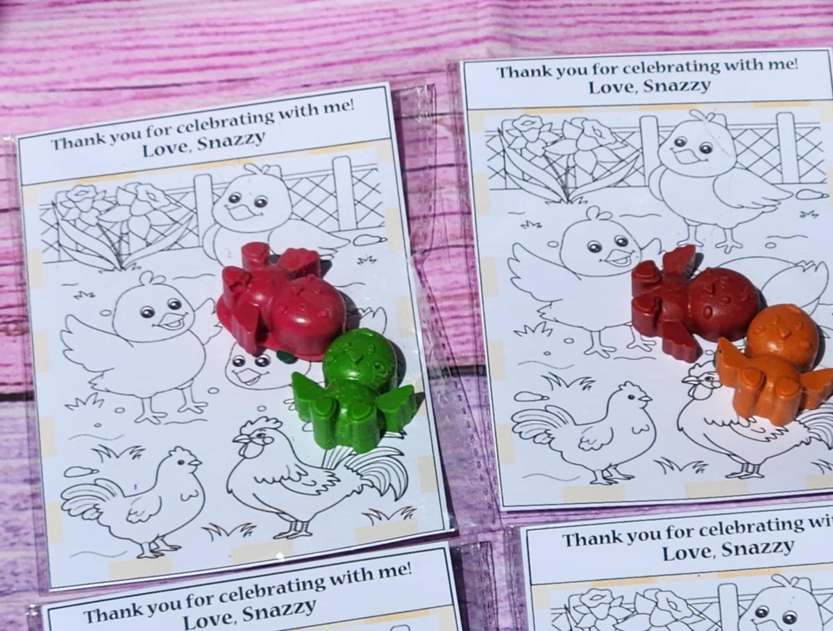Chick Coloring Cards with Crayons | Classroom Gift | Kids Chicken Theme Birthday | Non-Candy Party Favor | Chick Crayons Activity Kit