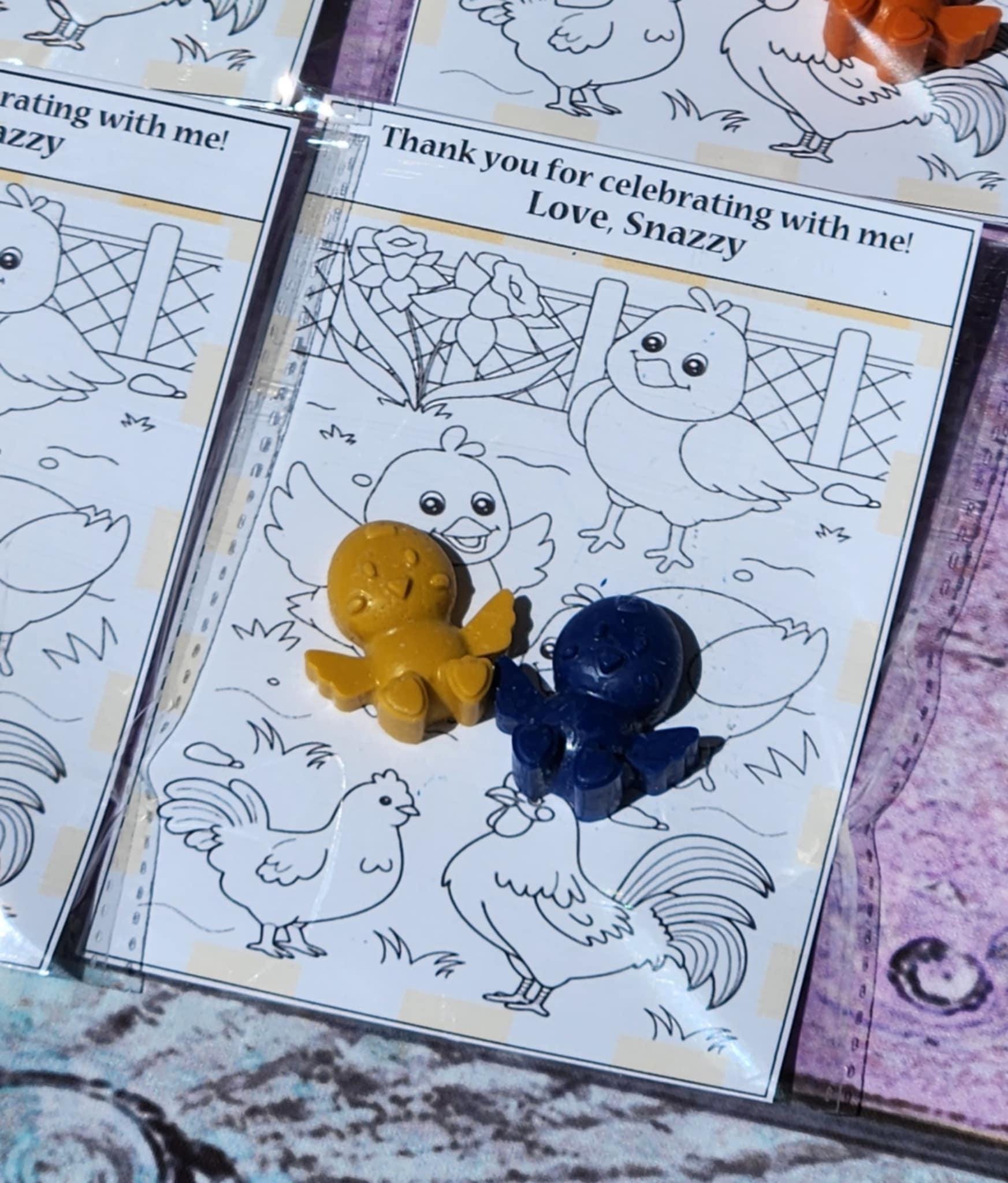 Chick Coloring Cards with Crayons | Classroom Gift | Kids Chicken Theme Birthday | Non-Candy Party Favor | Chick Crayons Activity Kit