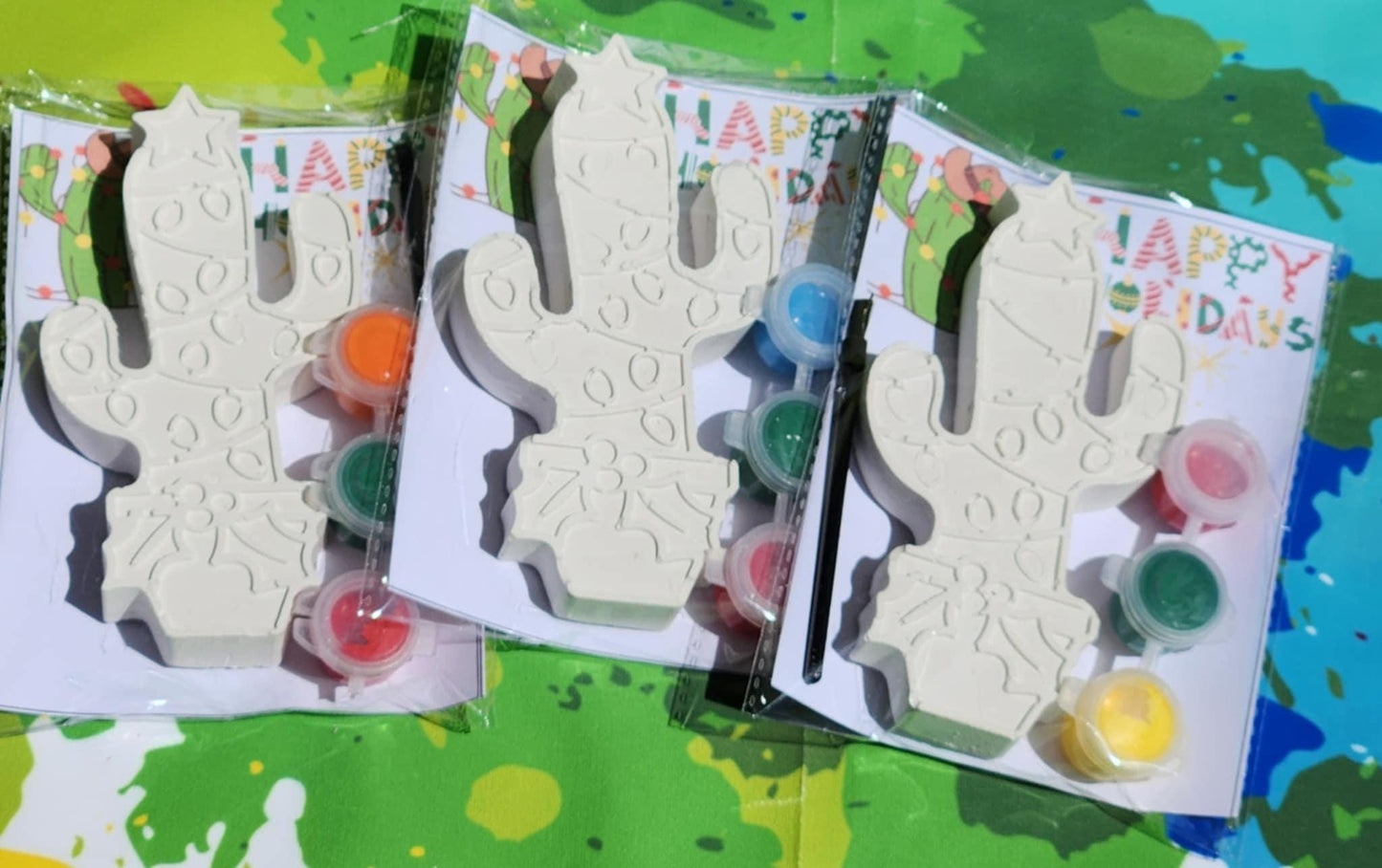 Christmas Cactus Paint Kit | DIY Holiday Craft | Kids Christmas Party Favors | Stocking Stuffer | Paint Your Own Kit