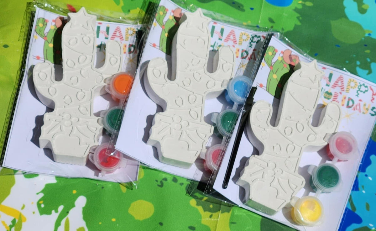 Christmas Cactus Paint Kit | DIY Holiday Craft | Kids Christmas Party Favors | Stocking Stuffer | Paint Your Own Kit