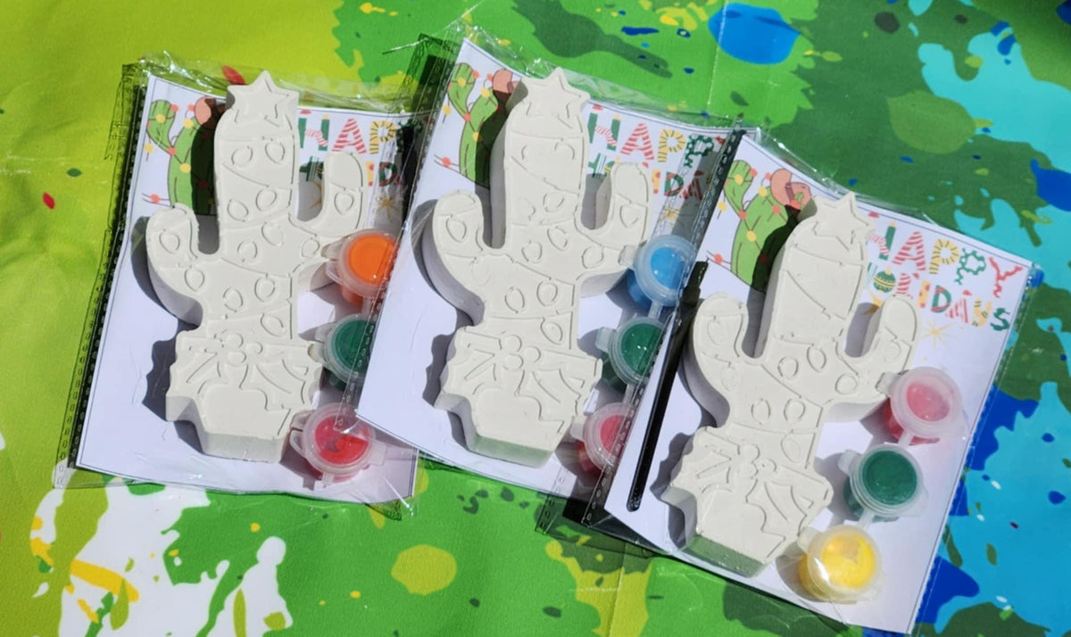 Christmas Cactus Paint Kit | DIY Holiday Craft | Kids Christmas Party Favors | Stocking Stuffer | Paint Your Own Kit