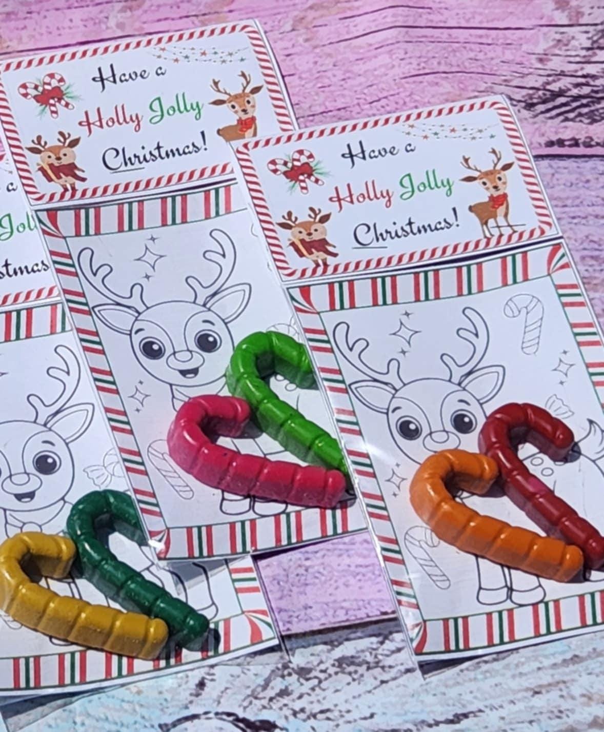 Reindeer Coloring Card with Candy Cane Crayon | Holiday Party Favor | Classroom Gift | Stocking Stuffer | Kids Christmas Activity