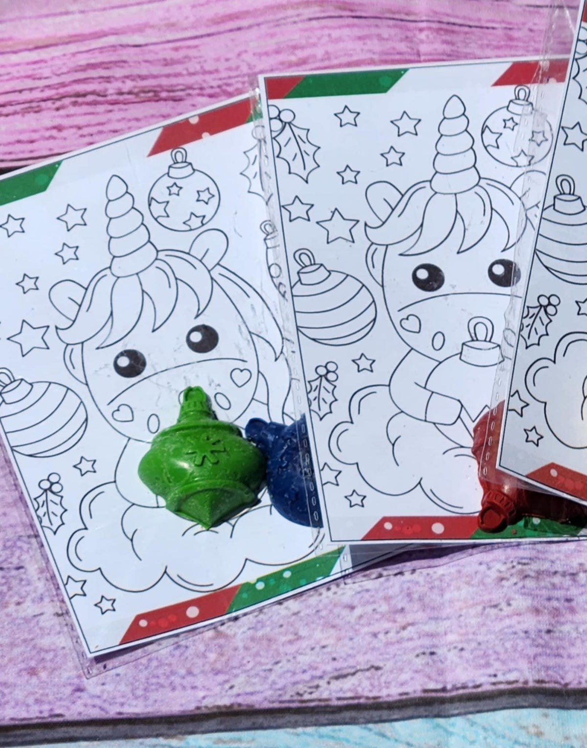 Unicorn Ornament Crayons & Christmas Tree Coloring Kit: Holiday Party Favors